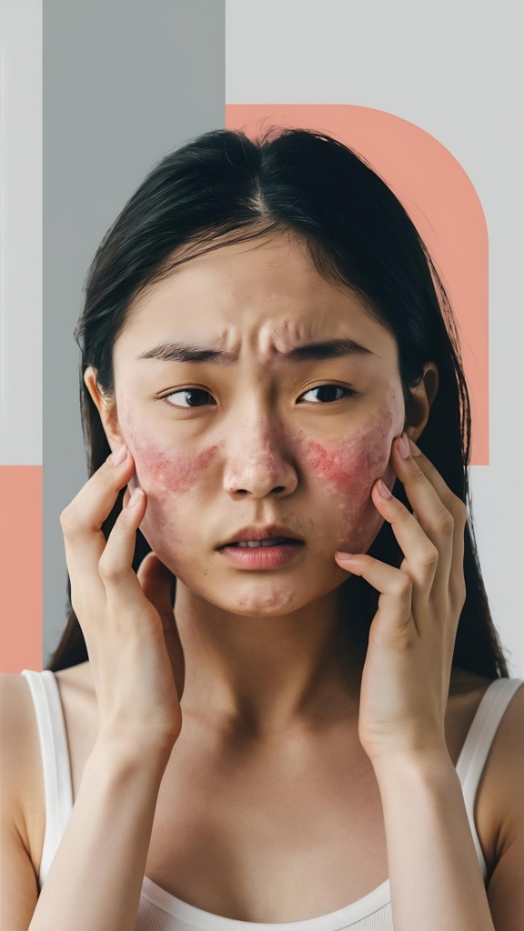 Seorang model menggunakan  Skincare palsu